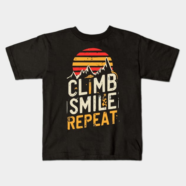 Free Climbing Boulderer Mountain Rock Bouldering Climber Gym Retro Kids T-Shirt by AimArtStudio